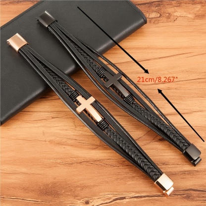 Luxury Multicolor Cross Design Classic Stainless Steel Men's PU Leather Bracelet