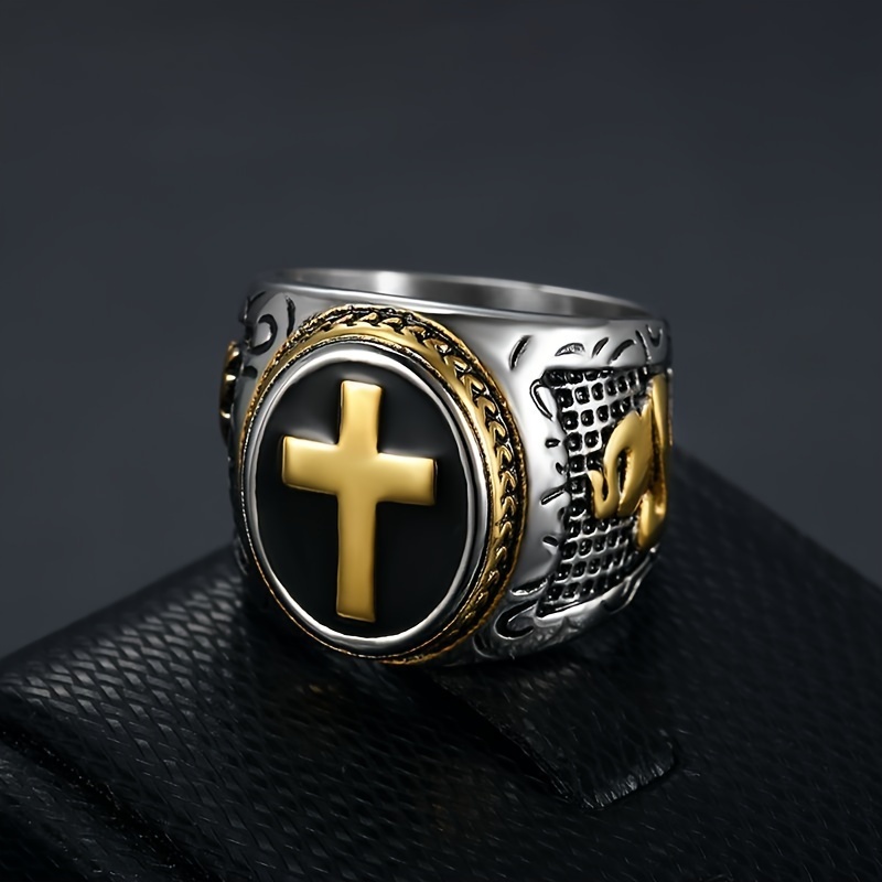 1pc 316L Stainless Steel Prayer Hand Cross Ring For Men, Party Jewelry
