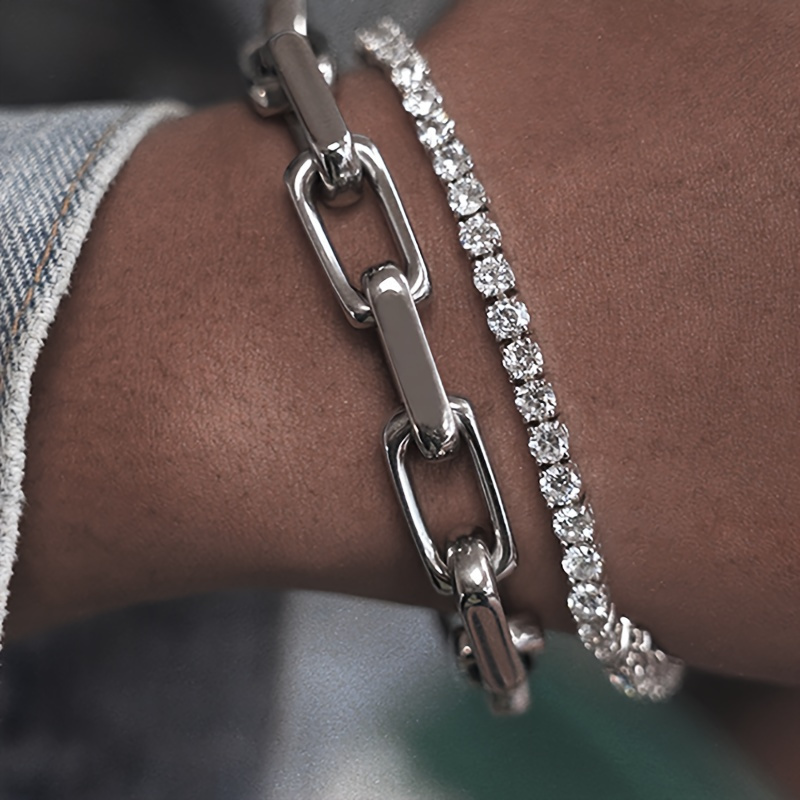 Edgy Rectangular Titanium Steel Punk Hip-Hop Style Interlocking Bracelet - Durable, Hypoallergenic, and Water-Resistant for Daily Wear