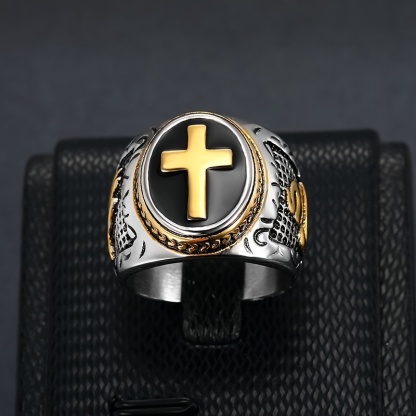 1pc 316L Stainless Steel Prayer Hand Cross Ring For Men, Party Jewelry