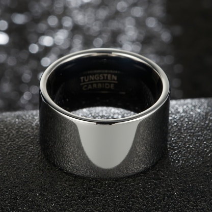 12mm Wide Mens Tungsten Steel Ring - Stylish & Durable with Bold Domineering Wrench Design - Fashion-Forward Funky Finger Accessory for Everyday Wear