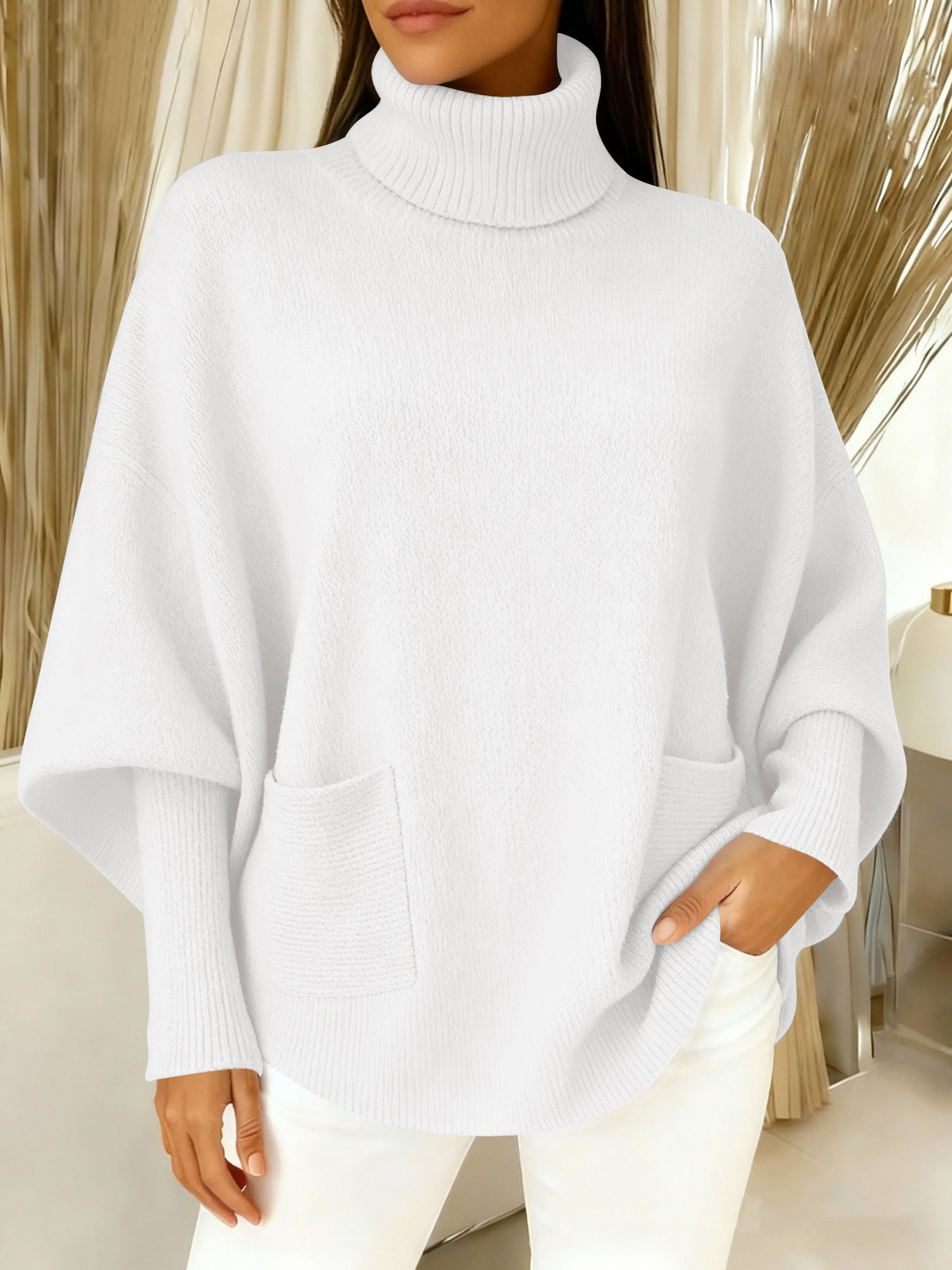 Women's fashionable casual solid-color high-neck sweater