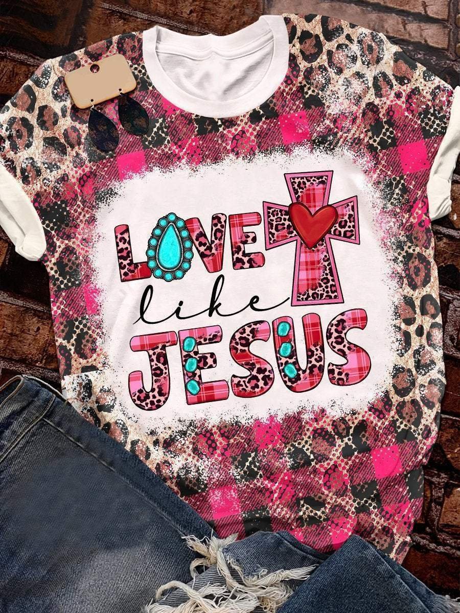 Leopard print cross love jesus graphic tee