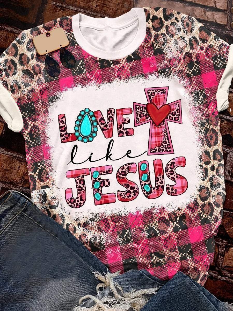 Leopard print cross love jesus graphic tee
