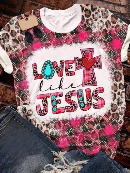 Leopard print cross love jesus graphic tee