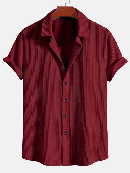 Muscle Fit Ribbed Button Up Shirt
