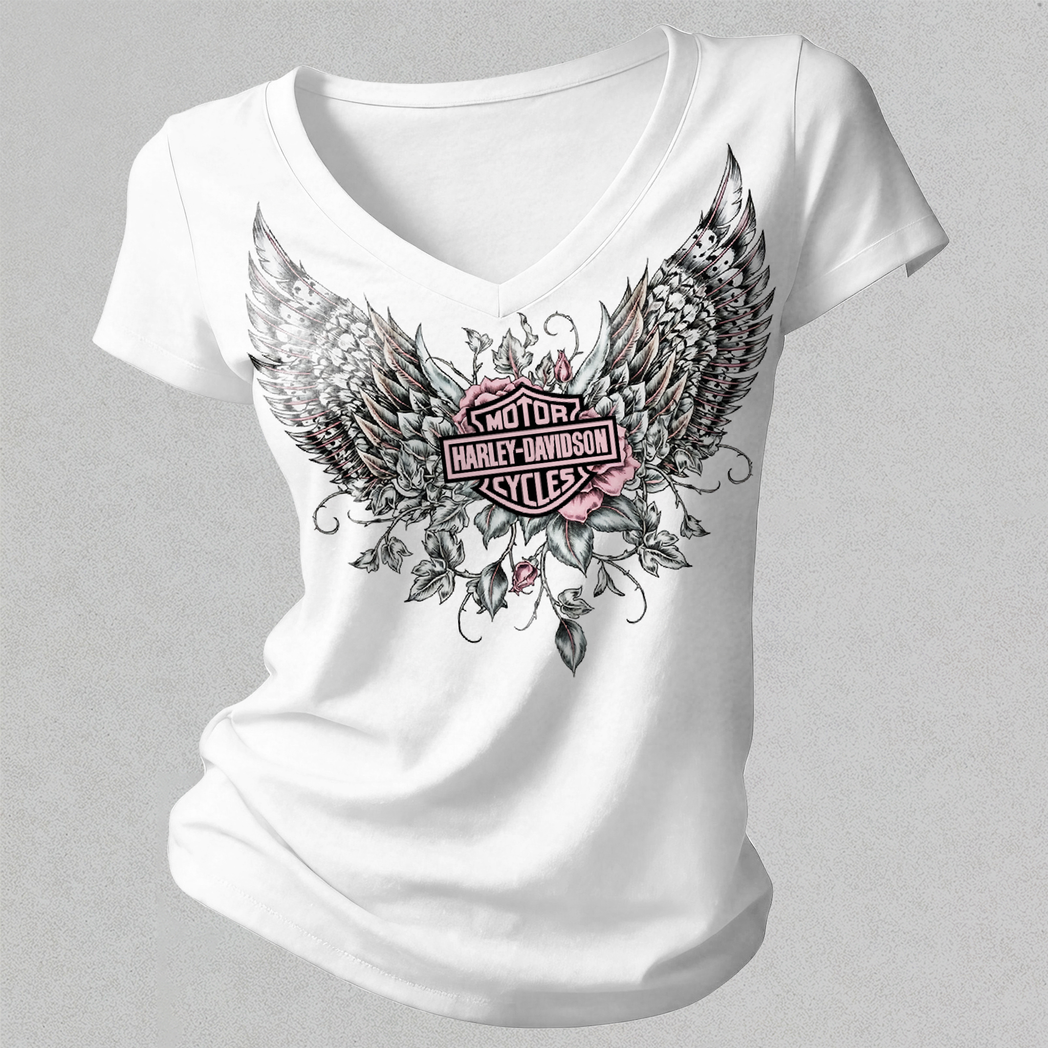  Motorcycles Printed Women's V-neck Pleated Waist Fitted T-shirt