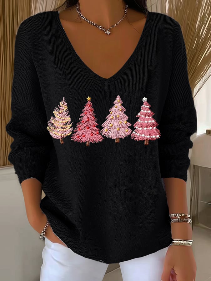 Women's casual Christmas skull knitted top