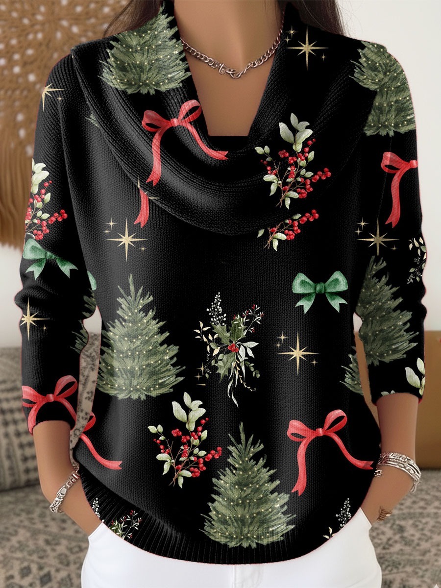 Vintage Christmas Art Print Buttoned Cardigan Sweater