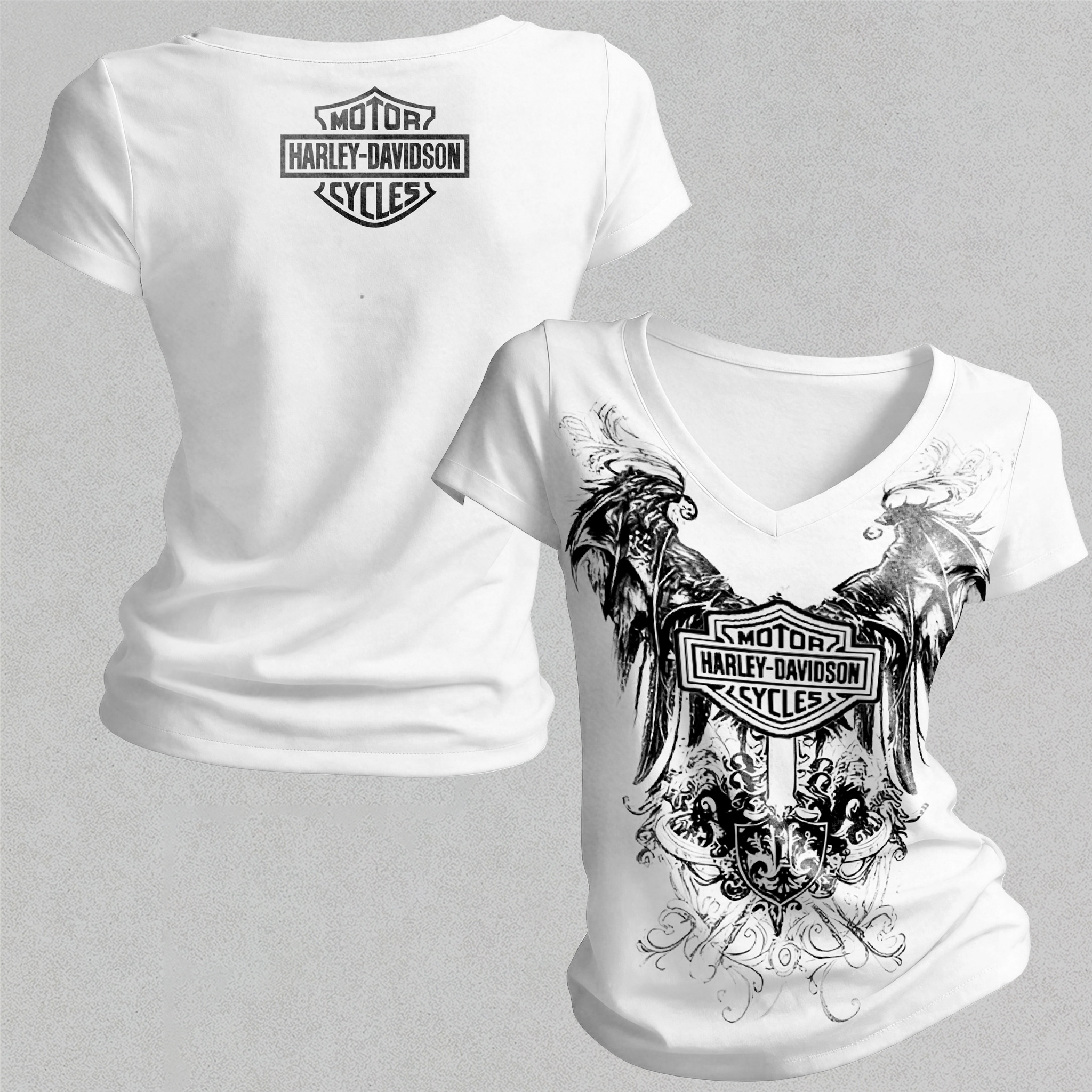  Motorcycles Printed Women's V-neck Pleated Waist Fitted T-shirt