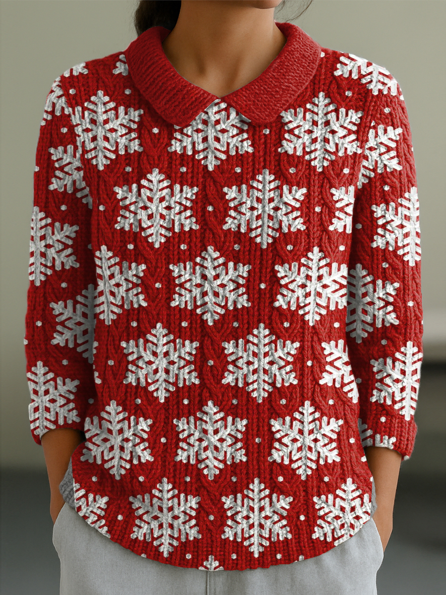 Women's Christmas Snowflake Print Casual Peter Pan Collar 3/4 Sleeve S