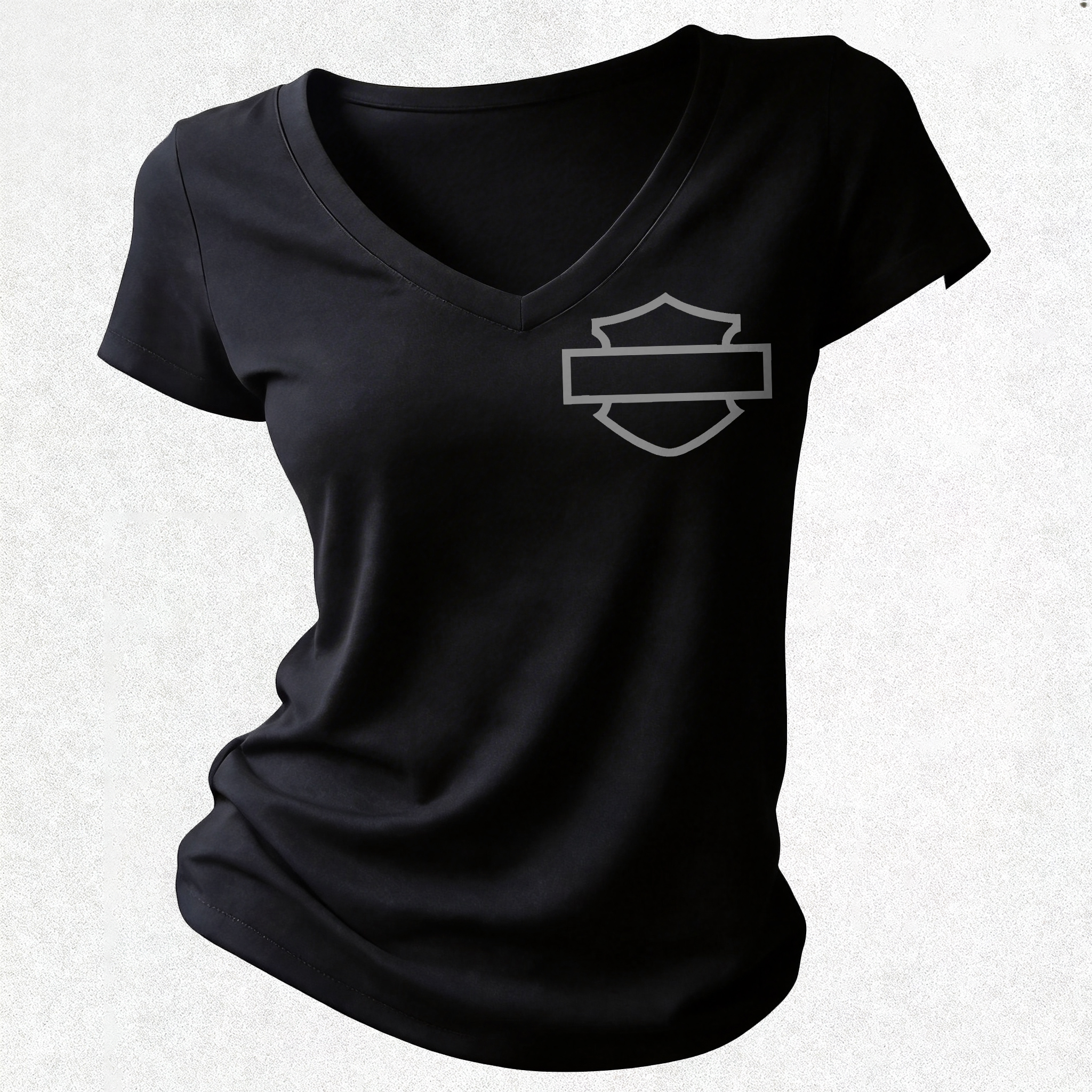  Motorcycles Printed Women's V-neck Pleated Waist Fitted T-shirt