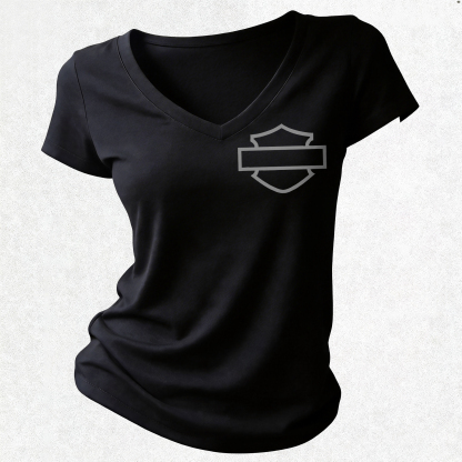  Motorcycles Printed Women's V-neck Pleated Waist Fitted T-shirt