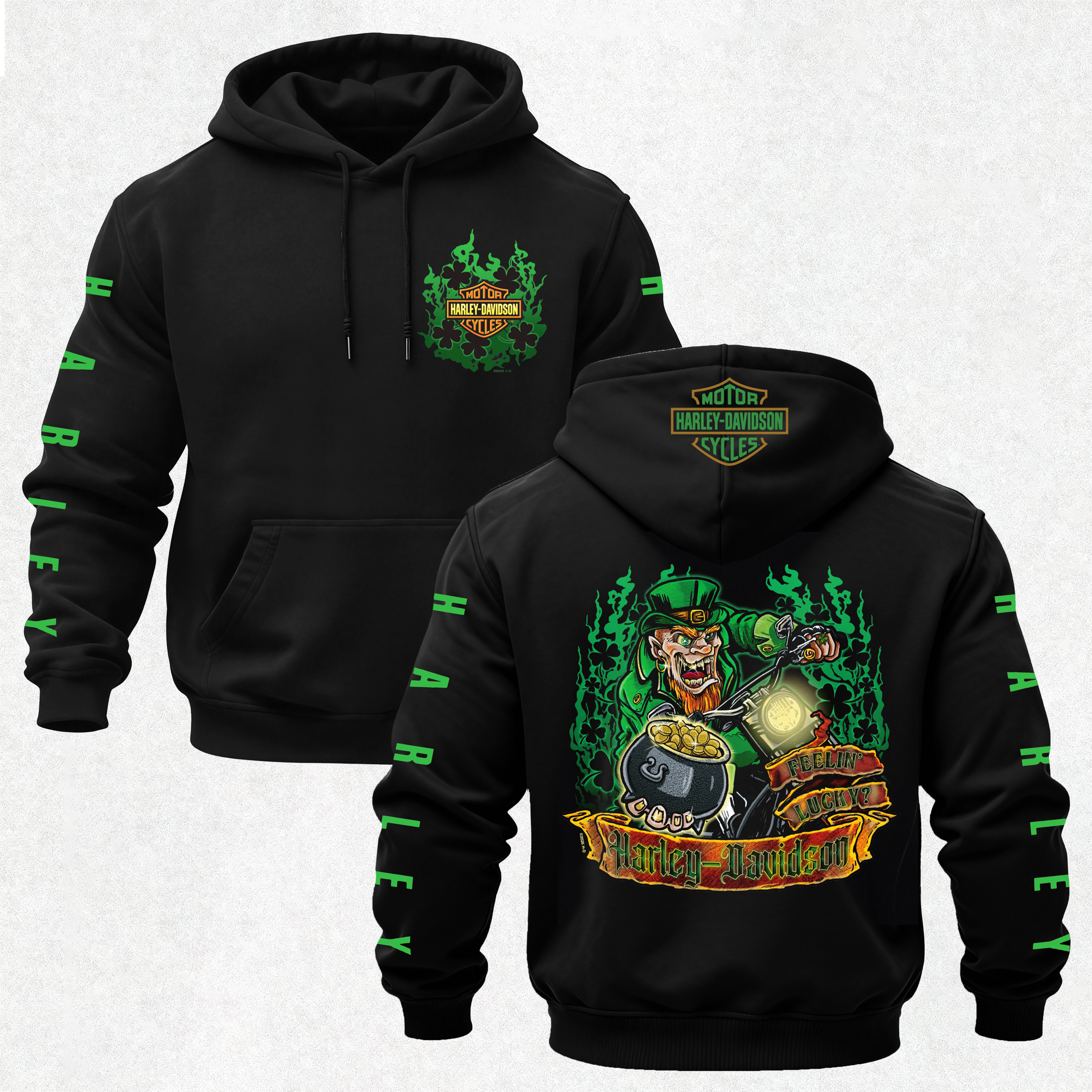  Motorcycles St. Patrick's Day Printed Fleece-lined Unisex Hoodie