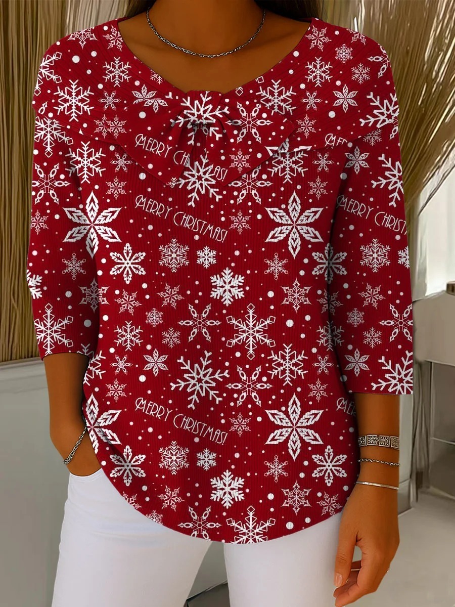 Vintage  Christmas Snowflake Art Print Buttoned Cardigan Sweater
