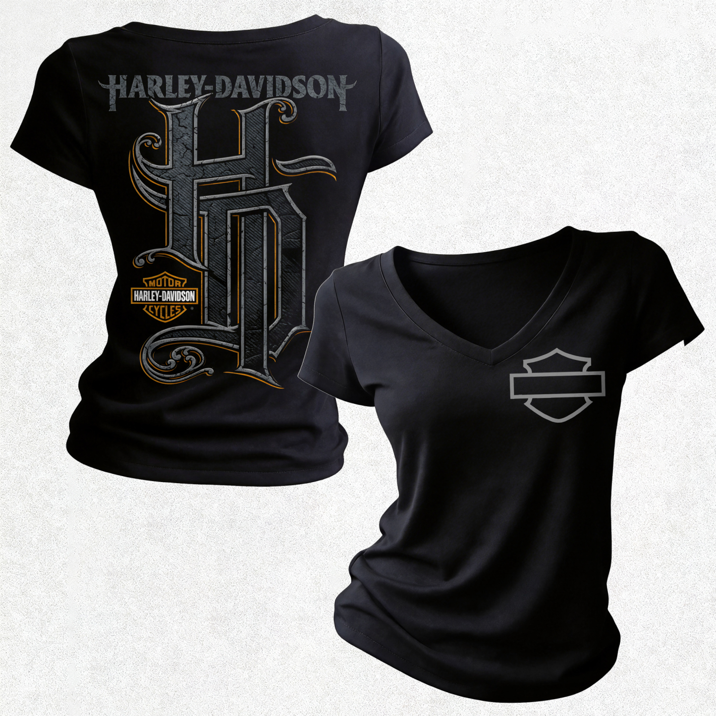 Harley-Davidson Motorcycles Printed Women's V-neck Pleated Waist Fitted T-shirt