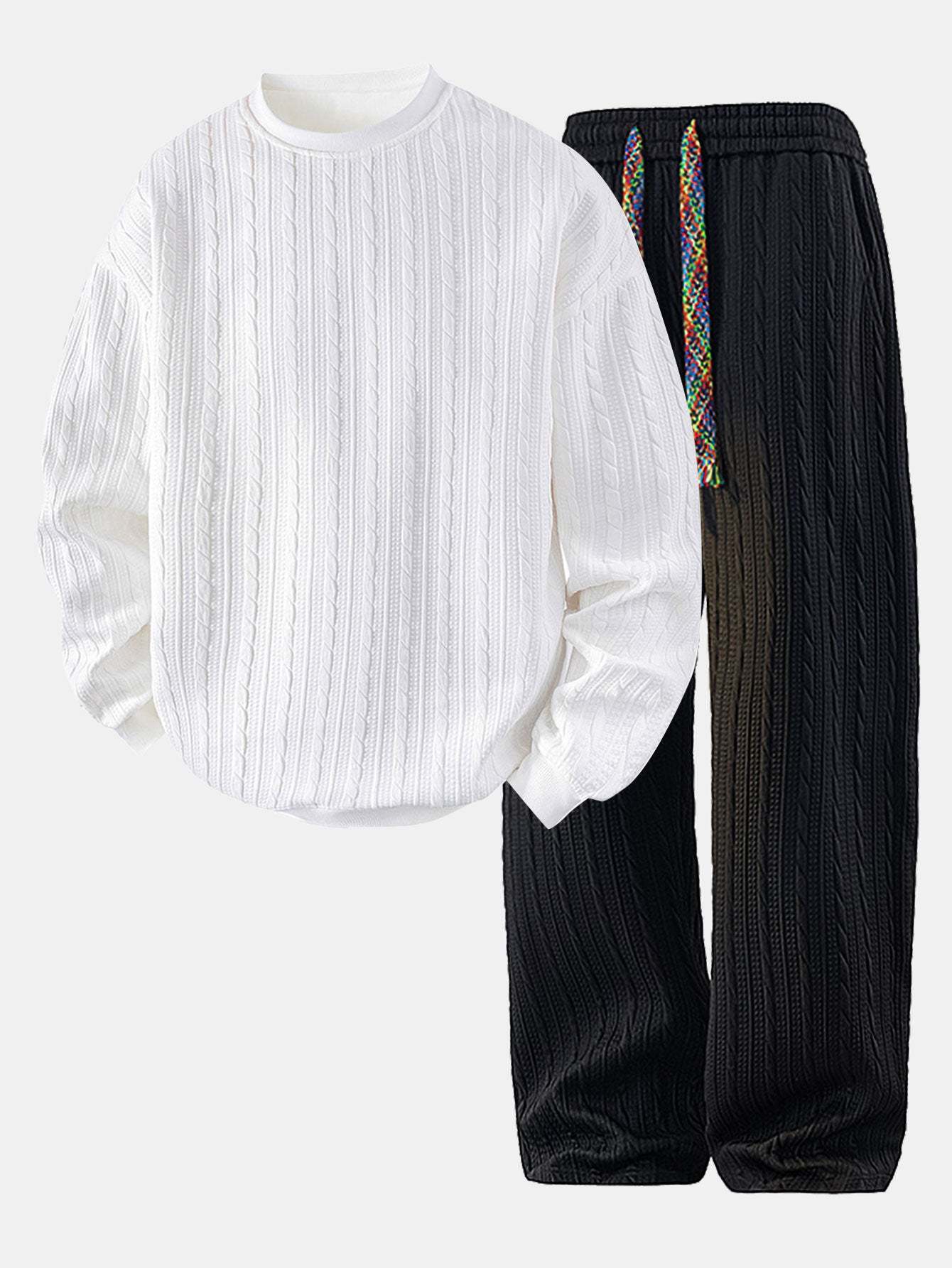 Relax Fit Twist Jacquard Crew Neck Sweatshirt & Twisted Jacquard Straight Leg Pants