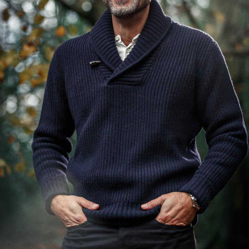 Men's Vintage Classic Solid Color Long Sleeve Pullover Sweater