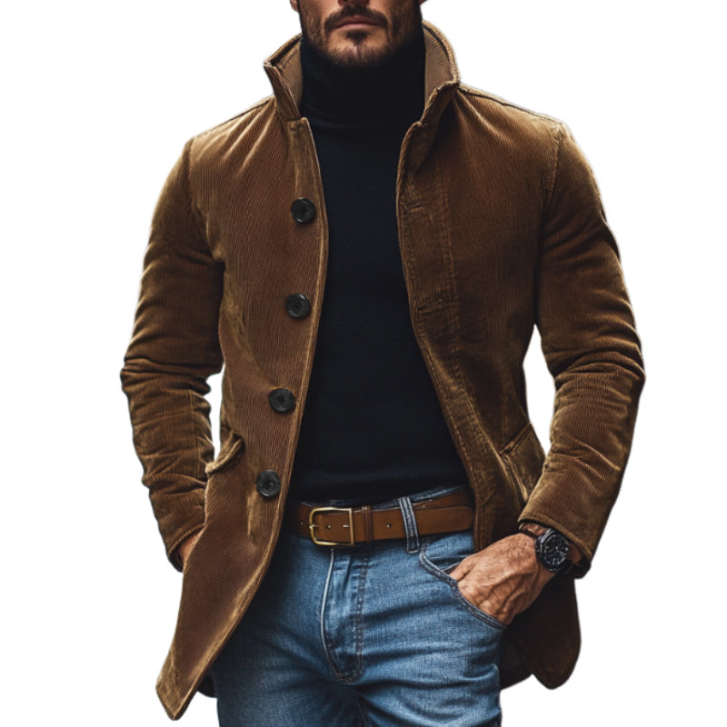 Men's Vintage Corduroy Lapel Single Breasted Slim Short Coat 