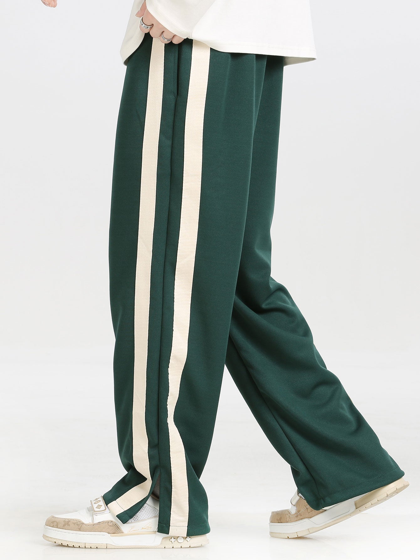 Relax Fit Milano Print Contrast Polo Sweatshirt & Slit Hem Stripe Pants