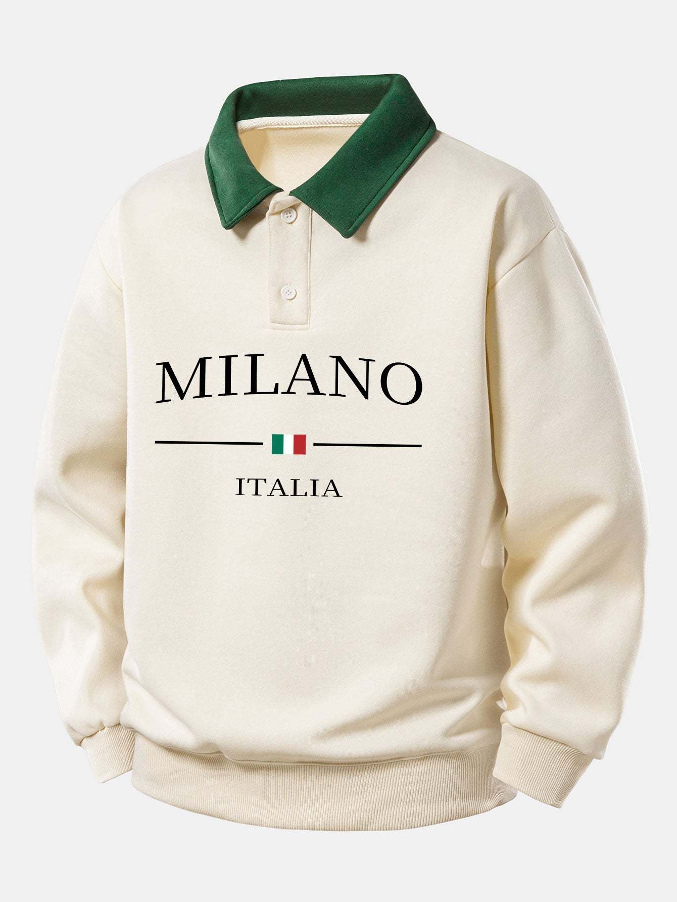 Relax Fit Milano Print Contrast Polo Sweatshirt