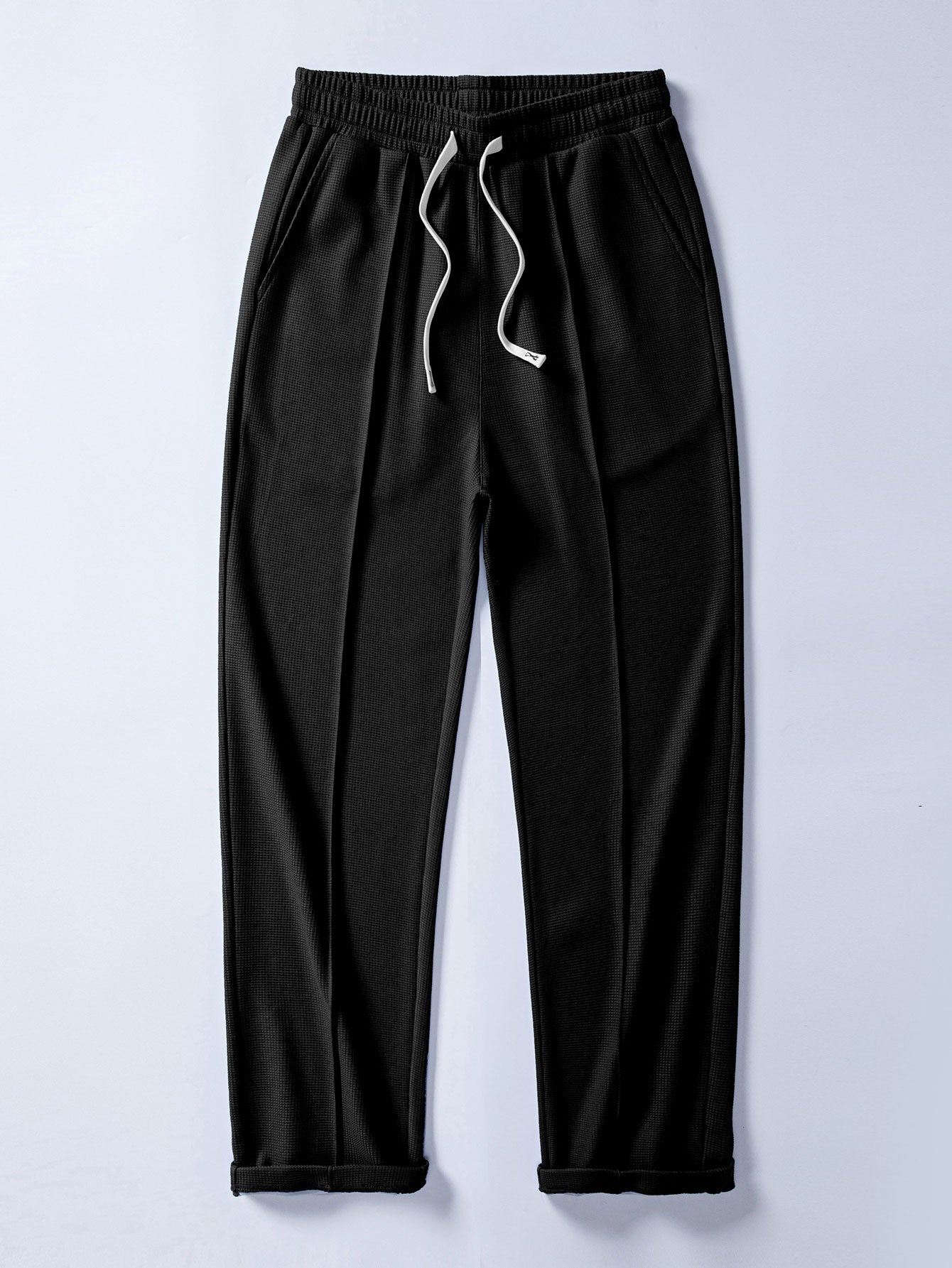 Relax Fit 2 In 1 Notched Collar Waffle T-Shirt & Waffle Pleated Pintuck Straight Leg Pants