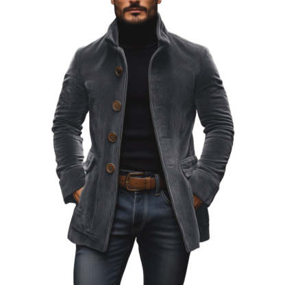Men's Vintage Corduroy Stand Collar Single Breasted Slim Short Coat 