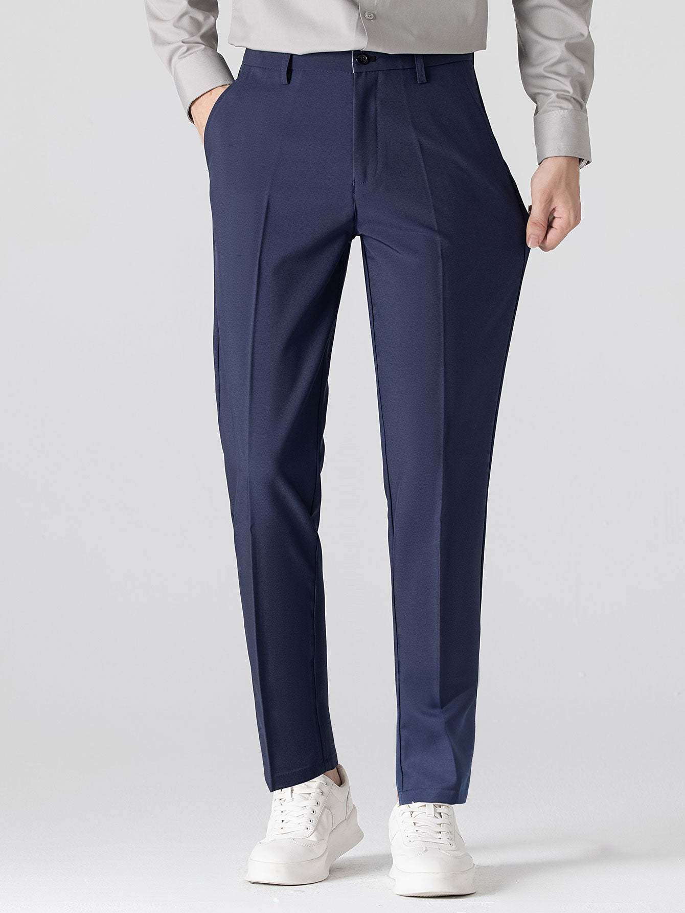 Texture Contrast Knitted V Neck Polo Shirt & Slim Fit Tapered Trousers