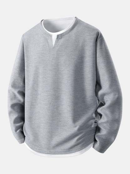 Relax Fit Long Sleeve 2 In 1 Waffle T-Shirt & Straight Leg Corduroy Pants