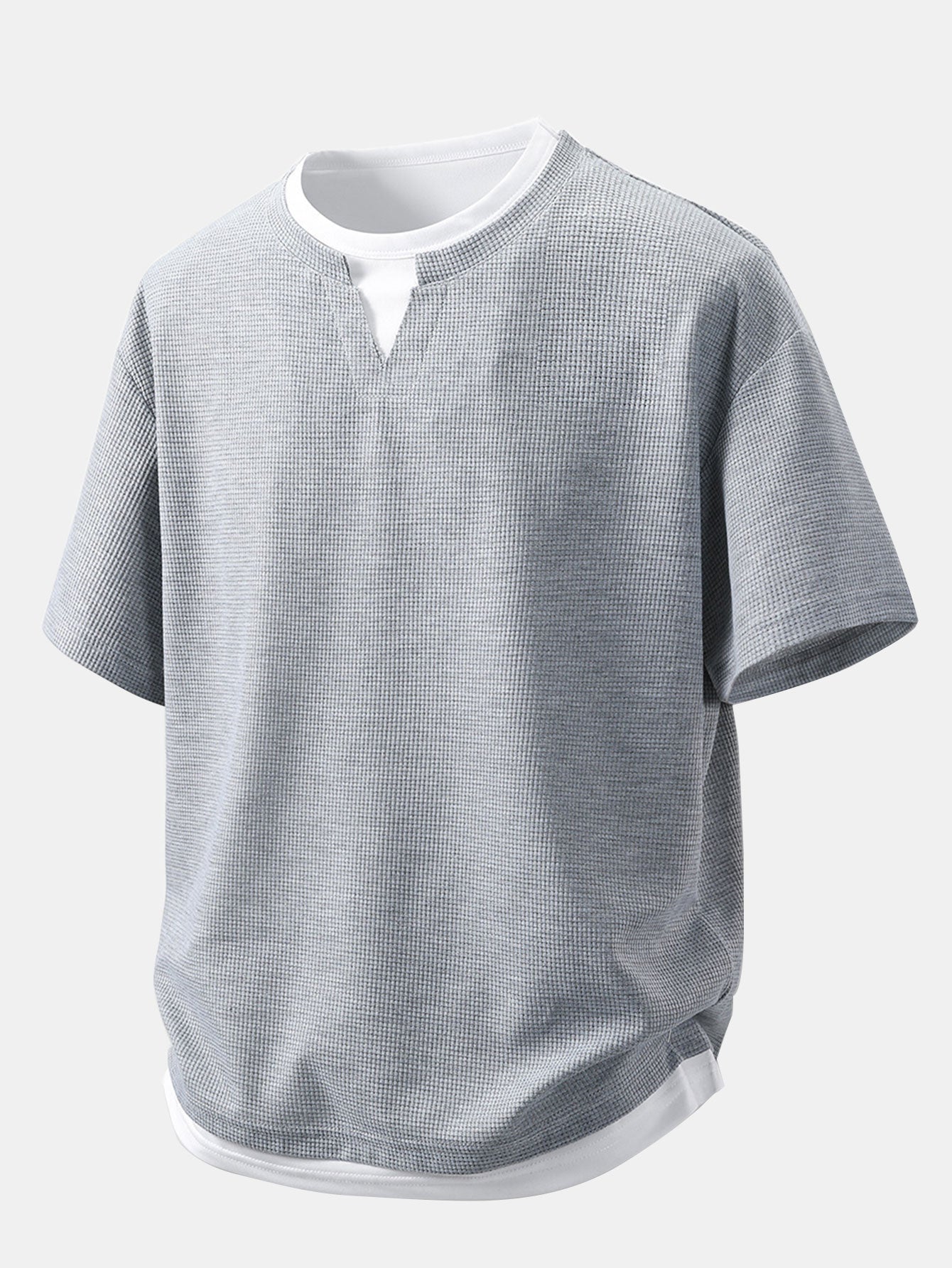 Relax Fit 2 In 1 Notched Collar Waffle T-Shirt & Waffle Pleated Pintuck Straight Leg Pants