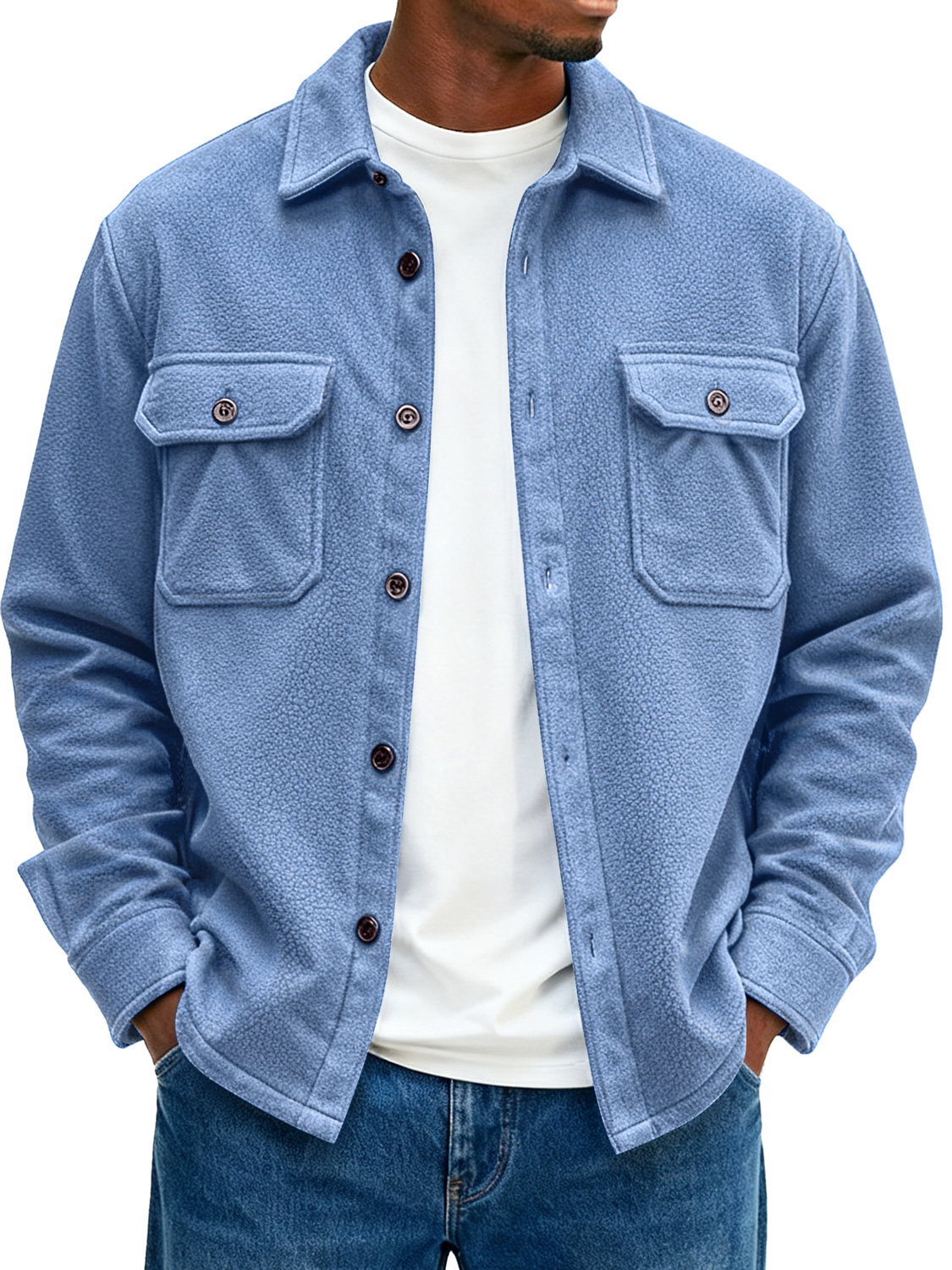 Men's Double Pocket Fleece Casual Loose-fitting Jacket