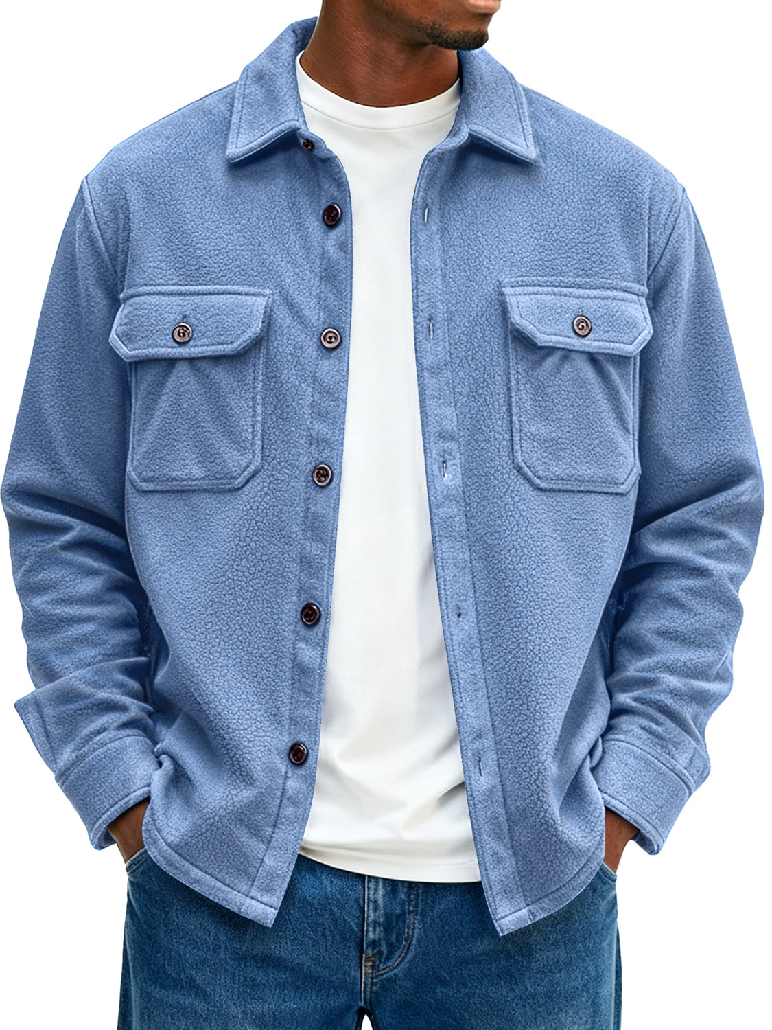 Men's Double Pocket Fleece Casual Loose-fitting Jacket