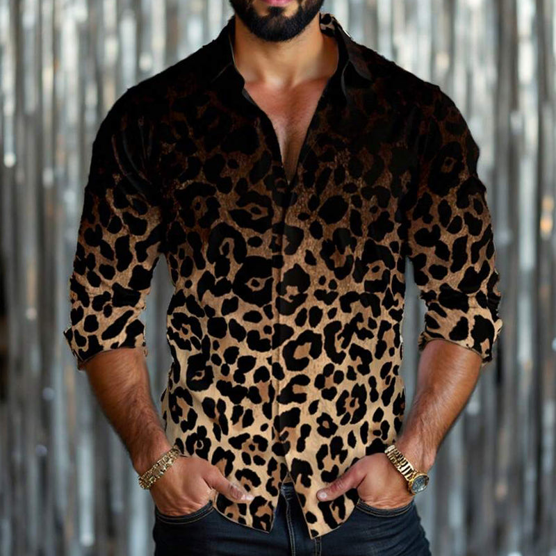 Men's Leopard Gradient Print Long Sleeve Shirt 