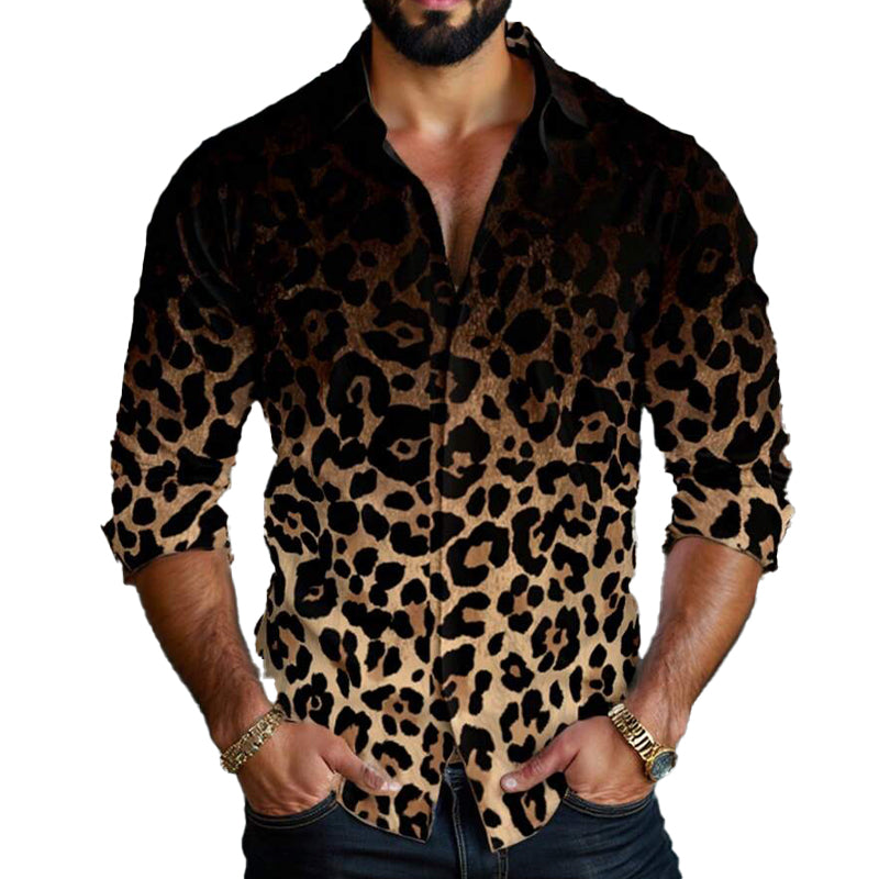 Men's Leopard Gradient Print Long Sleeve Shirt 