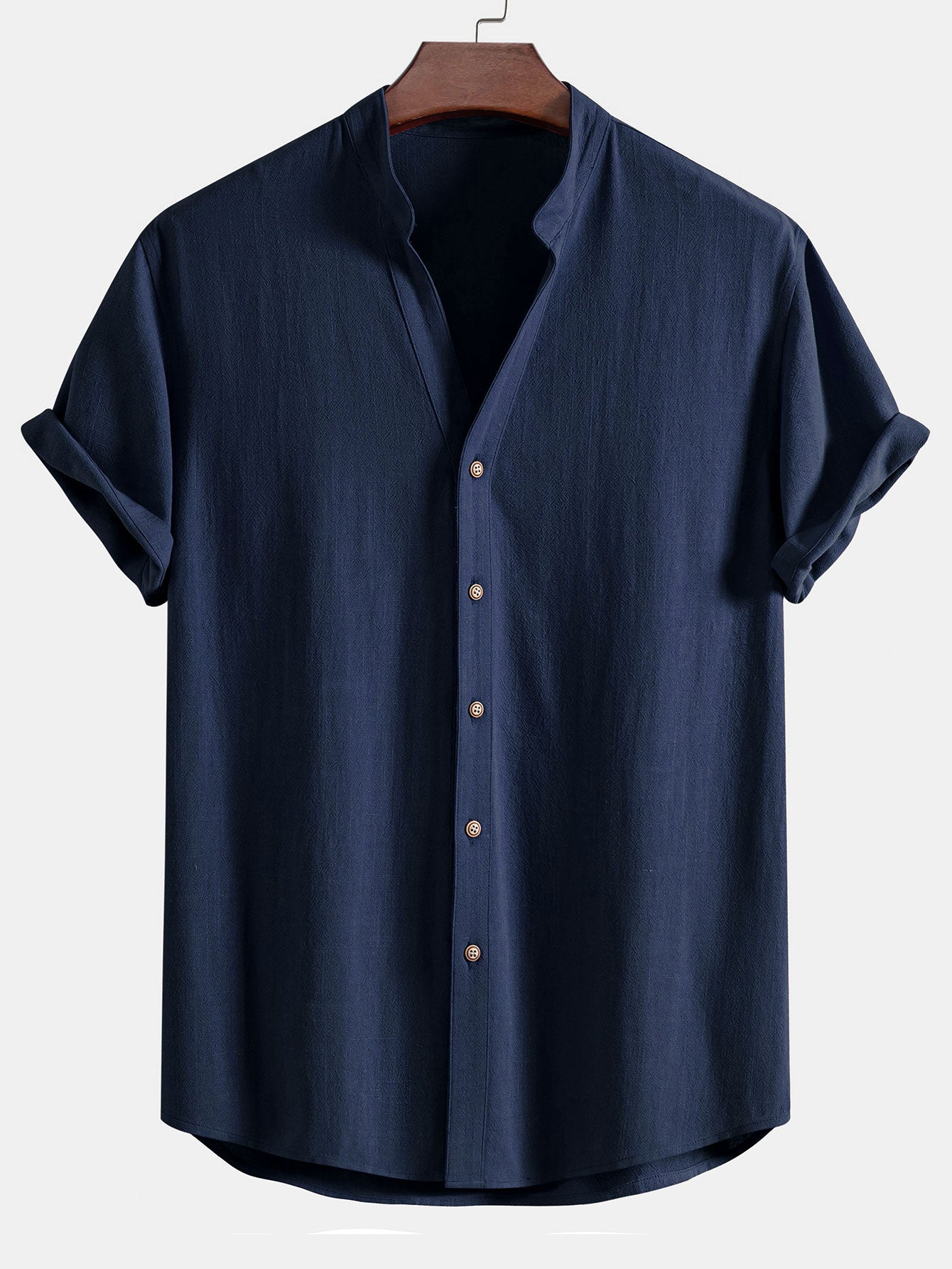 Short Sleeve V Neck Linen Rayon Blend Shirt