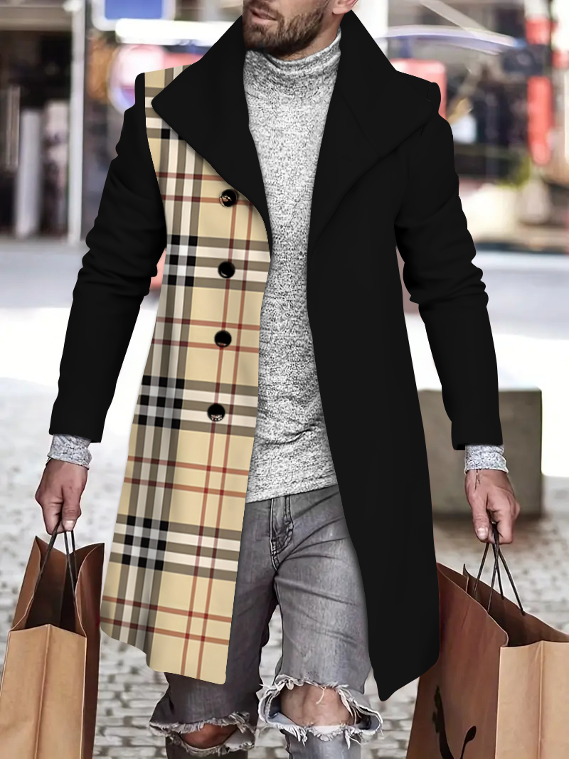 Men's fashion geometric print mid-length coat