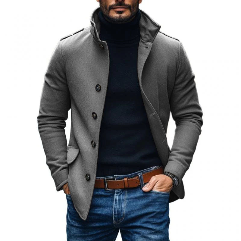 Men's Casual Wool Blend Lapel Single-breasted Slim Short Coat 