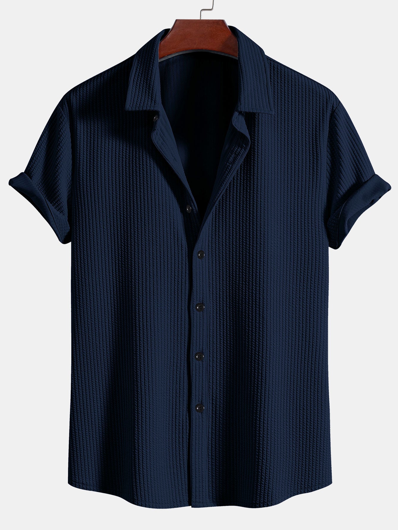 Muscle Fit Ribbed Button Up Shirt
