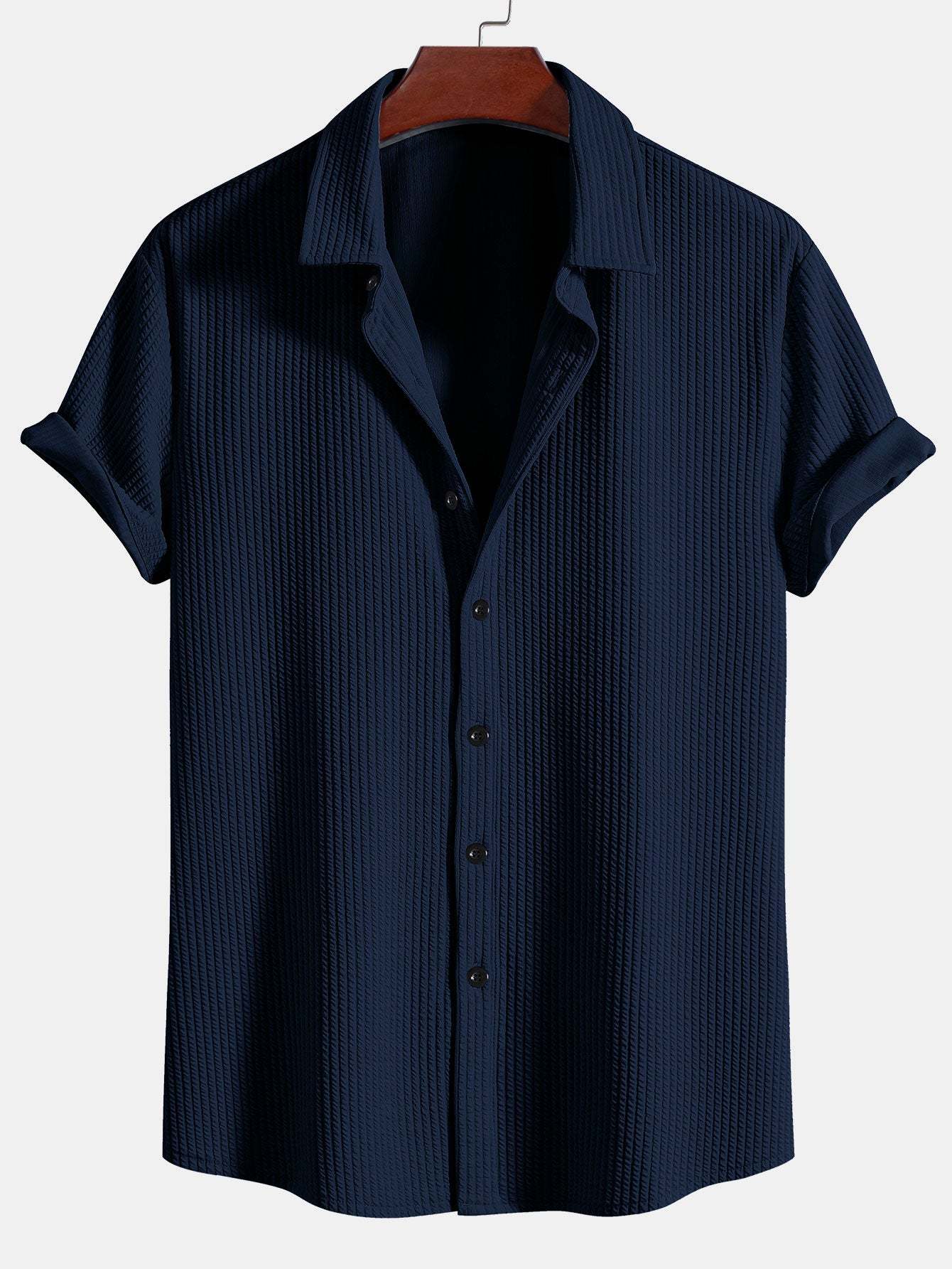 Muscle Fit Ribbed Button Up Shirt