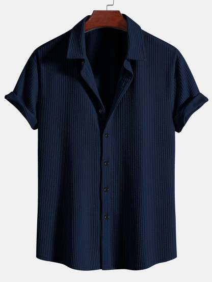 Muscle Fit Ribbed Button Up Shirt