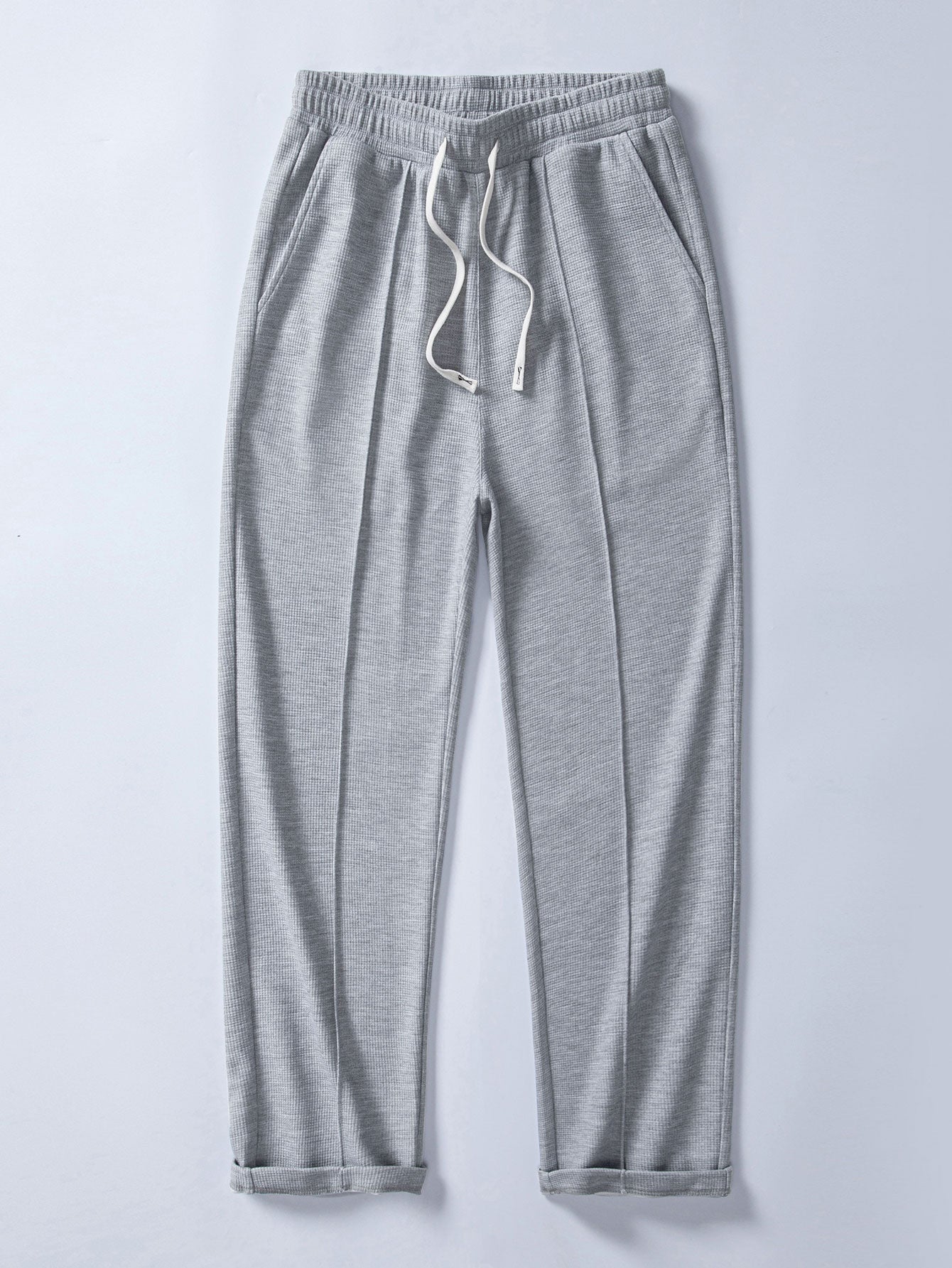 Relax Fit 2 In 1 Notched Collar Waffle T-Shirt & Waffle Pleated Pintuck Straight Leg Pants