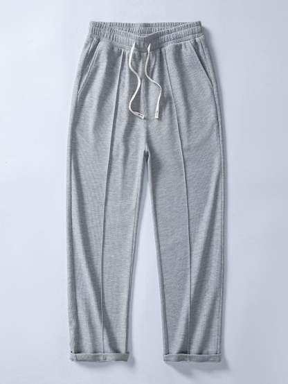 Relax Fit 2 In 1 Notched Collar Waffle T-Shirt & Waffle Pleated Pintuck Straight Leg Pants