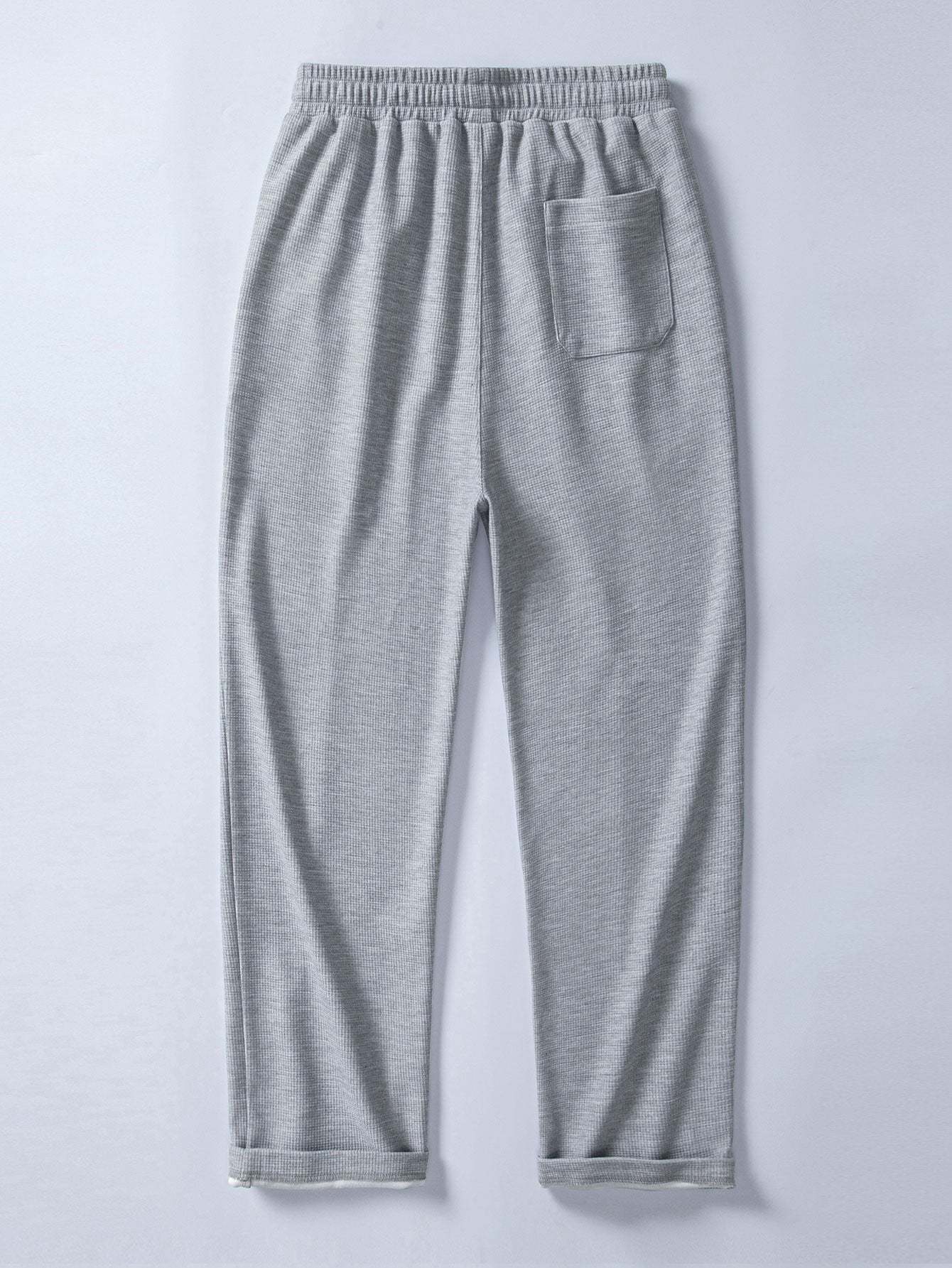 Relax Fit 2 In 1 Notched Collar Waffle T-Shirt & Waffle Pleated Pintuck Straight Leg Pants