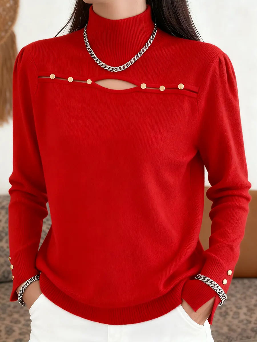 Women's Christmas Solid Color Hollow-Out Pullover Sweater