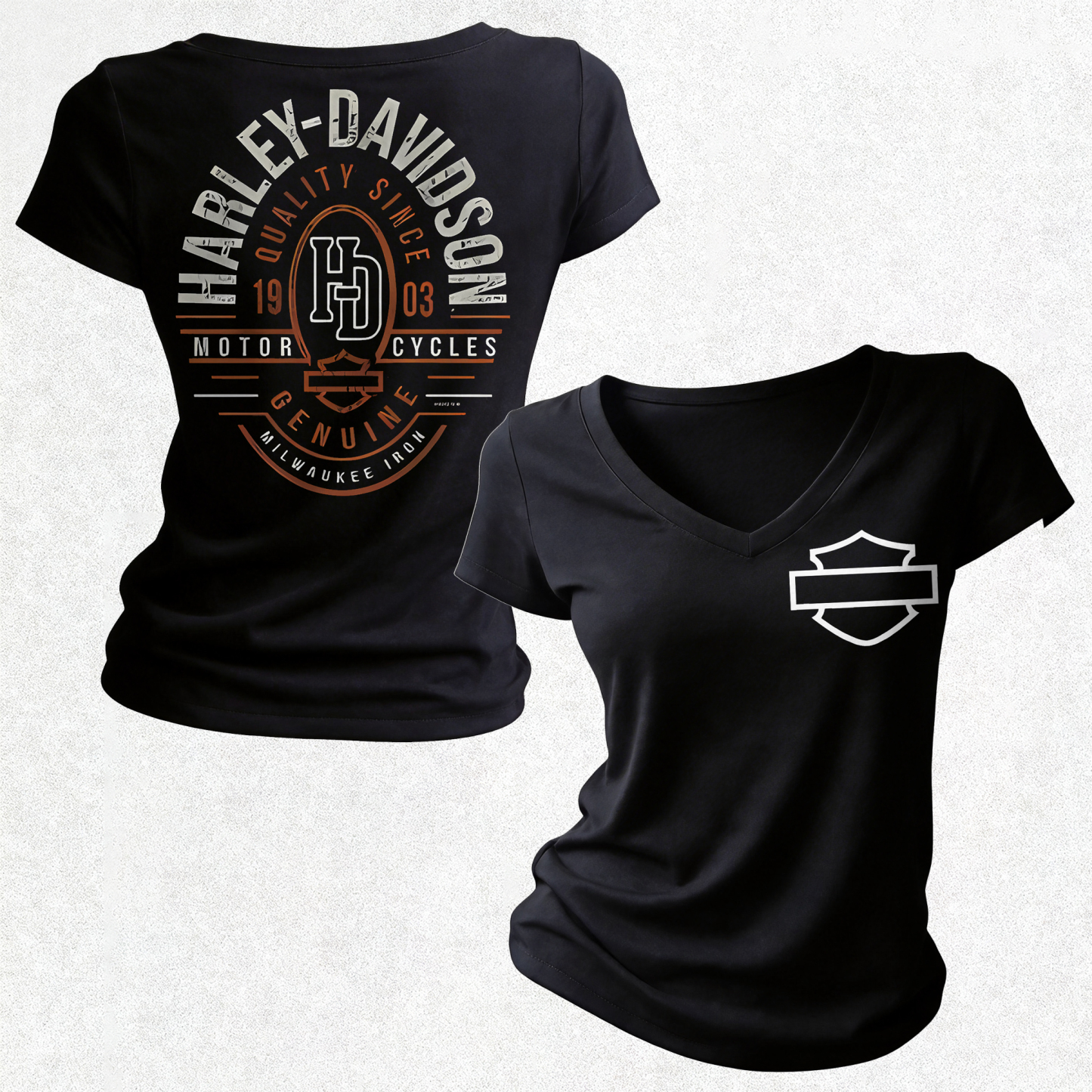 Harley-Davidson Engine Printed Women's V-neck Pleated Waist Fitted T-shirt