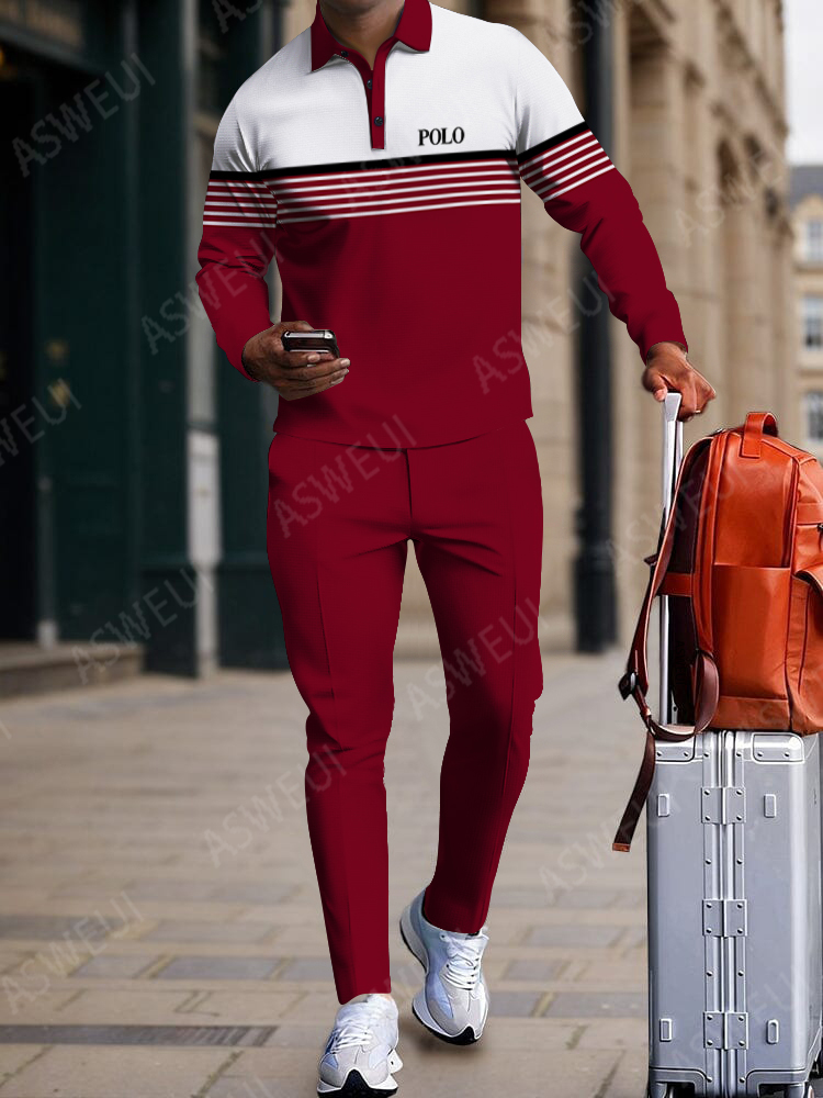 Casual and Stylish Geometric Polo Shirt and Shorts Set for Men main image 1
