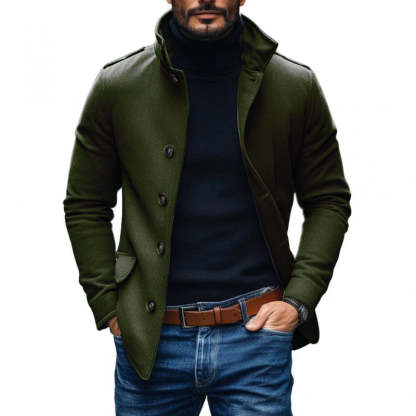 Men's Casual Wool Blend Lapel Single-breasted Slim Short Coat 