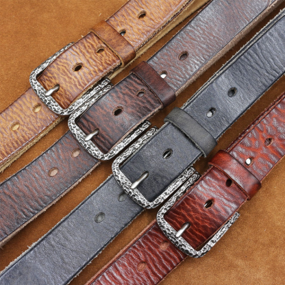 Men's Vintage Distressed Top Layer Pure Cowhide Leather Belt