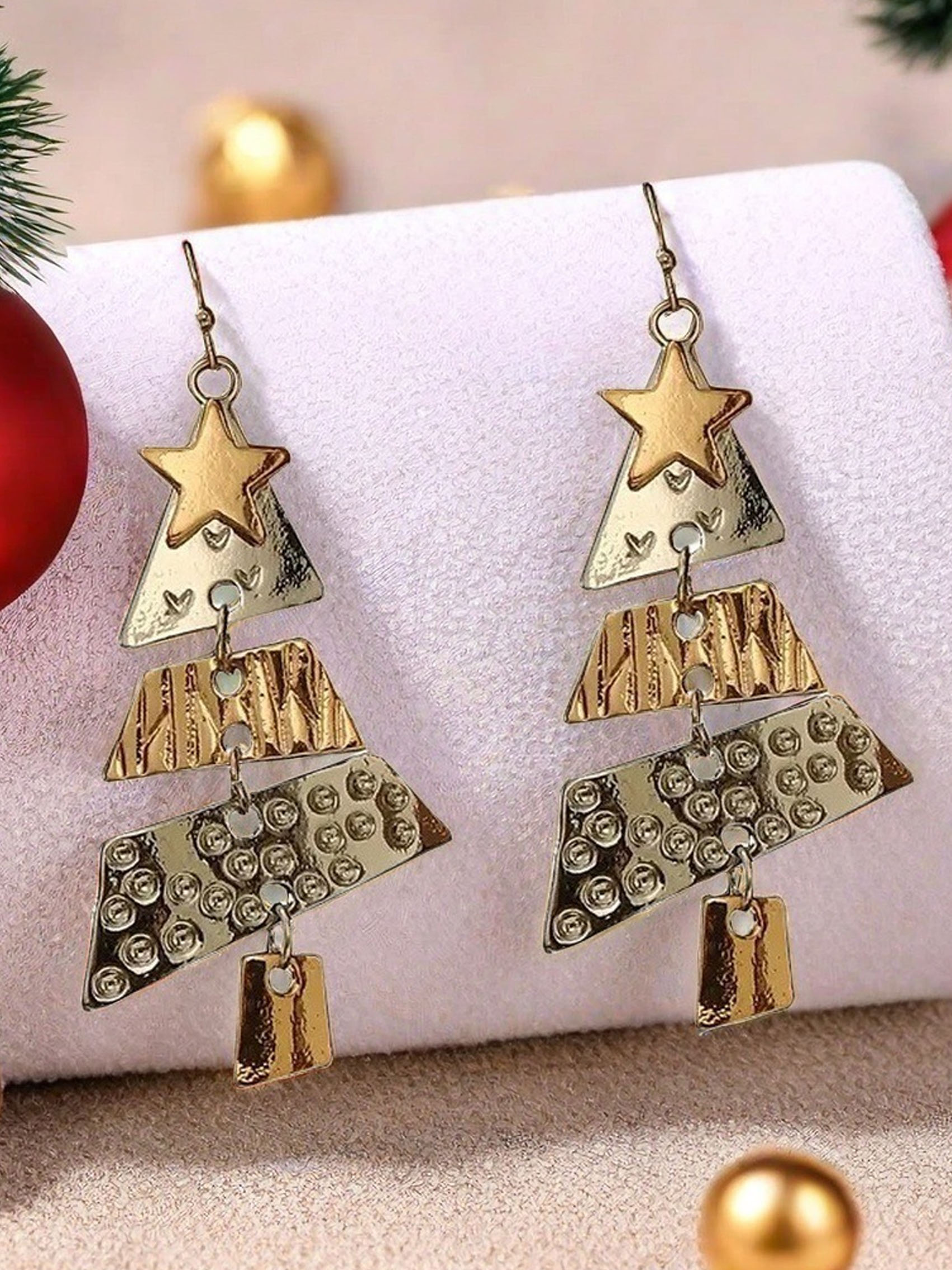 Women's Party Carnival Metal Christmas Tree Long Earrings