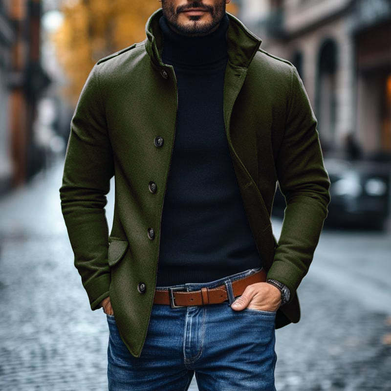 Men's Casual Wool Blend Lapel Single-breasted Slim Short Coat 